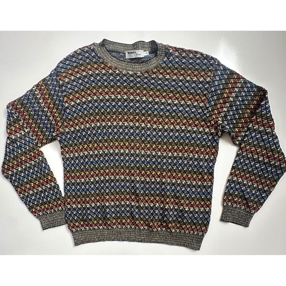 VTG Mondo di Marco Men Sweater Multi-Color Geometric Knit Italy Size Med 50